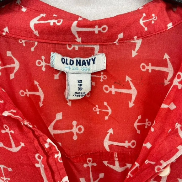 Old Navy Button-Up Shirt Women's Sz XS Red Anchor Print Collared Long Sleeves - Picture 9 of 11
